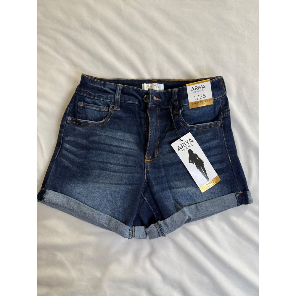 Ariya Jeans Womens Curvy Mid Rise Denim Shorts Dark Wash Cuffed Size 1/25 NWT